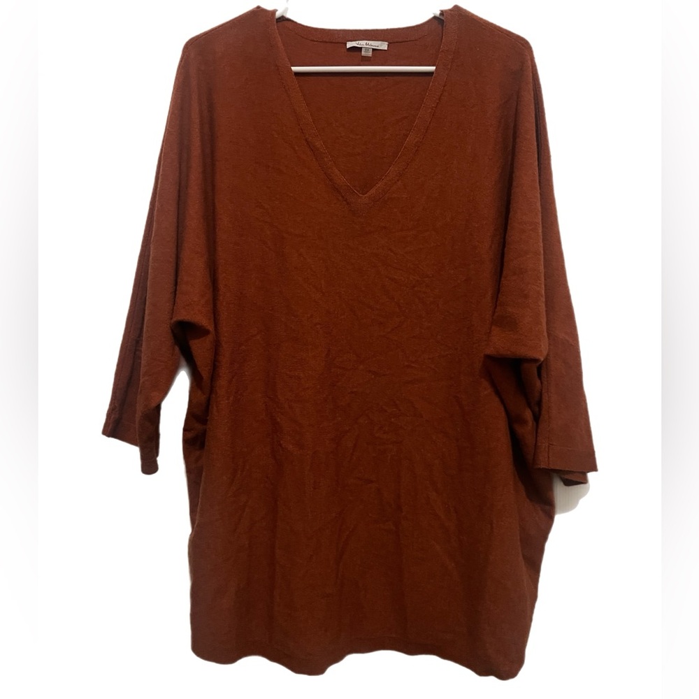 Brown Oversized 3/4 Sleeve Tunic Blouse